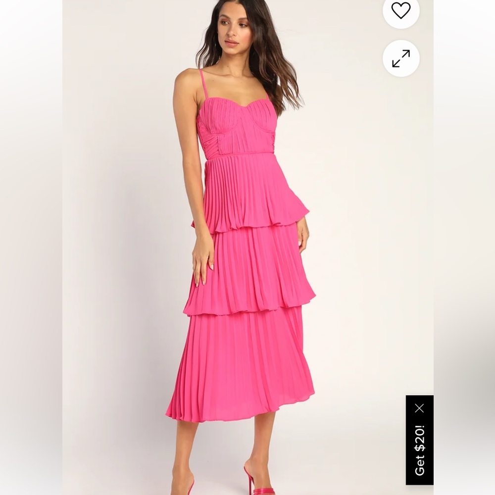 Lulu’s Cascading Crush Hot Pink Tiered Midi Dress